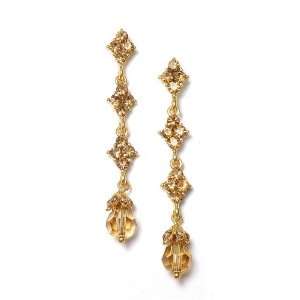  Crystal Drop Gold Earrings with Champagne Faceted Beads 
