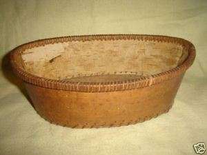 Antique INDIAN folk art BIRCH BARK Oval BASKET handmade  