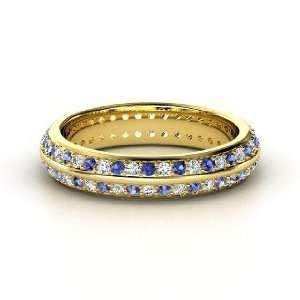   Pave Band, 14K Yellow Gold Ring with Diamond & Sapphire Jewelry