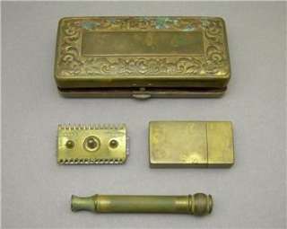 Antique Gillette Pocket Safety Razor Set Brass Box 1910  