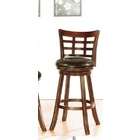   finish wood grid back swivel bar stool with black vinyl padded seat
