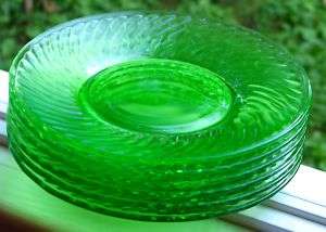 Hocking Spiral Sparkling Green Glass 8  Lunch Plates  