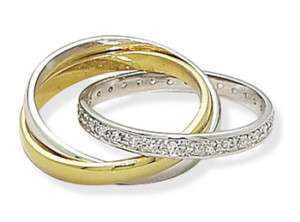 Sterling Silver Trinity 3 Band CZ Gold Ring Size 6 10  