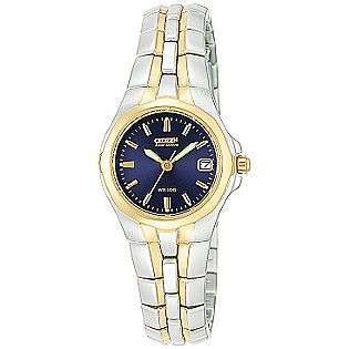 Ladies Dress Watch with Blue Dial and Two Tone Link Band  Citizen 