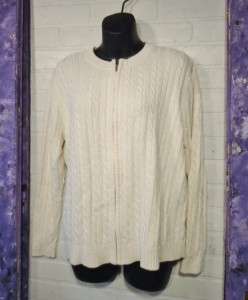 White Zip Front Cardigan Sweater ~ CROFT & BARROW ~ Size L  