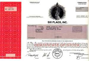 Six Flags, Inc. 2010 Stock Certificate  