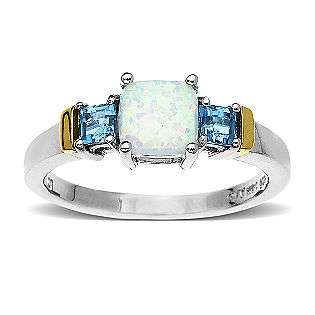 Lab Created Opal and Blue Topaz Ring in 14K Yellow Gold and Sterling 