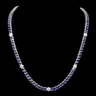 24800 CERTIFIED 14K WHITE GOLD 40CT SAPPHIRE 1.30CT DIAMOND NECKLACE 