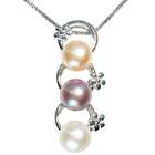   Tri Color Pearl Floret Rings Pendant w. Silver Chain Necklace (18