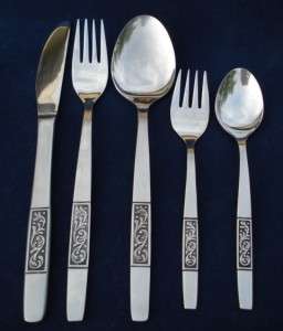   DAMASK Pattern Modern Flatware Stainless 5 Pieces Pl.Setting  