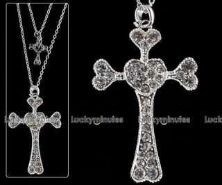 J97 Cross Jewelry Crystal Long Chain Necklack Pendant  