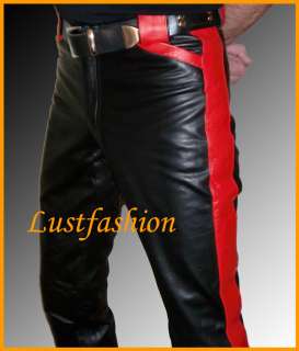 men`s leather pants black red /Designer leather pants 30 31 32 33 34 