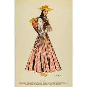  1941 Lithograph Ecuador Costume Poncho Panama Hat Lace 