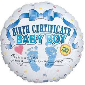  Blue Birth Certificate Baby Boy 18 Mylar Balloon: Toys 