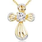   18k Gold Over Sterling Silver and Cubic Zirconia Modern Cross Pendant