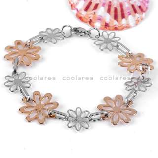   Golden Silvery Flower Charm Link Chain Bracelet Jewelry Gift  