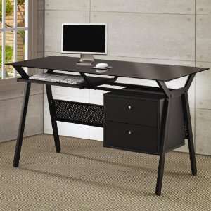  Computer Desk with Black Glass Top in Black Powder Coated 