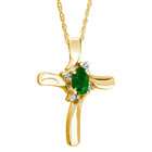 szul Emerald Cross Diamond Pendant 14k Yellow Gold