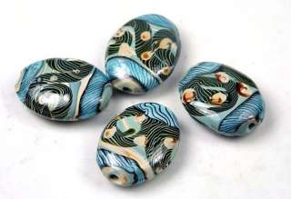 Handmade LAMPWORK Turquoise Lace Raku Focal Beads (4)  