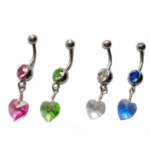  Crystal Heart belly ring Clear Jewelry