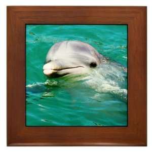 Dolphin in Caribbean Blue Water Framed Decorative Tile 6 X 6 x 0.5 