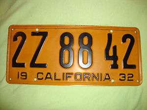 1932 California License Plate Vintage Tag Ford Chevy 1930s  