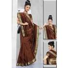 Indian Selections Brown Art Silk Saree Sari fabric India Golden Border