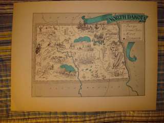 1931 ANTIQUE NORTH DAKOTA CARTOON PICTORIAL MAP RARE NR  