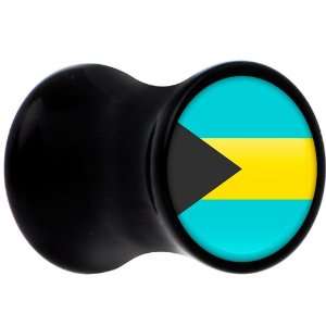  2 Gauge Black Acrylic Bahamas Flag Saddle Plug: Jewelry