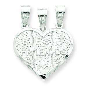   Sterling Silver Best Friend 3 Piece Break Apart Heart Charm Jewelry