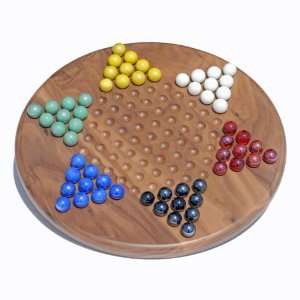   Walnut Wood Chinese Checkers Set with Glass Marbles: Toys & Games