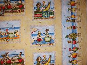 FRUIT LADIES BEACH SQUARES TAN COTTON FABRIC OOP  