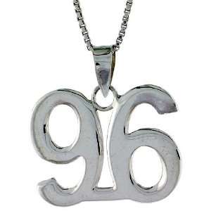  Sterling Silver Digit Number 96 Pendant 3/4 in. (18 mm 
