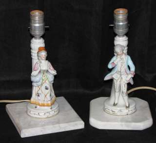 Vintage 1950s Victorian Colonial French Style Porcelain Figurine Lamps 