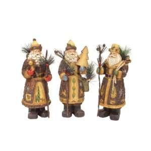   of 3 Modern Lodge Rustic Wood Grain Santa Claus Christmas Figures 14