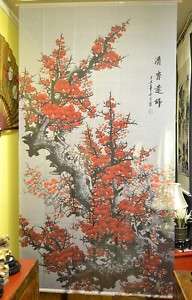 Screen Curtain Divider w/Chinese Painting Plum Blossom  
