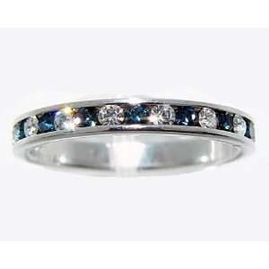 Sterling Silver Eternity Ring with Tanzanite Blue and Clear Cubic 