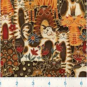  45 Wide Fancy Cats Crowd Brown Fabric By The Yard Arts 