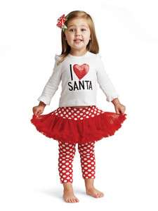 Mud Pie Christmas Holiday I Love Santa Top Chiffon Skirt/Pants Sz 0 
