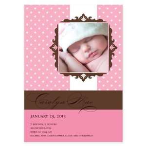  Pink Polka Dots and Victorian Frame Birth Announcement 