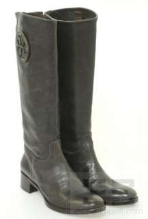   Dark Brown Pebbled Leather Monogram Riding Boots Size 9M NEW  