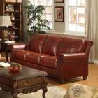 Wildon Home Sleigh Back Leather Sofa in Red Wine