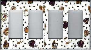 COFFEE CUPS AND BEANS QUAD ROCKER LIGHT SWITCH PLATE  