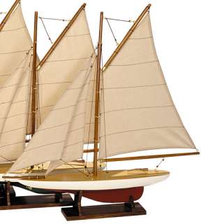 Nautical Small Pond Yacht Wood Model Sailboats Set of 4  