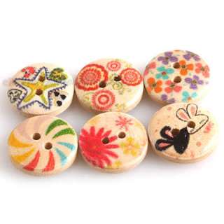 Free Ship 70 Mixed Painting Wood Sewing Buttons 110611  
