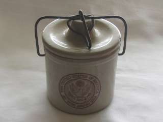 Old Great USA Seal Stone pottery Crock Wire Latch lid  