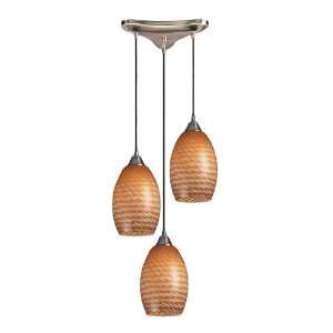  517 3C 3 Light Pendant in Satin Nickel and Coco Glass 