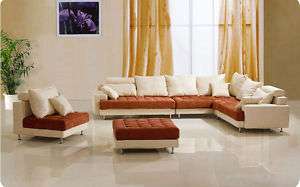 Modern Camel & Ivory Microfiber Sectional Sofa Set  