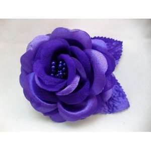  Beaded Purple Rose with Leaves Hair Clip Beauty