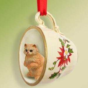  Red Persian Cat Ornament Christmas Ornament Cup of Tea 